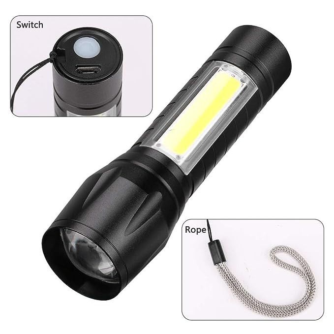 Small Sun (LED RECHARGEABLE METAL TORCH) 3 Modes, USB Charging Mini Torch  (Black, 10 cm, Rechargeable)